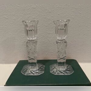 Vintage 24% Lead Hand Cut Crystal Imperial Polish Candlestick Holders (Pair)